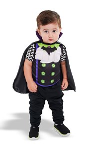 Fantasia Vampirinho Bebê Menino Conde Drácula Vampiro Infantil com Capa Festa Halloween Dia das Bruxas Noites do Terror