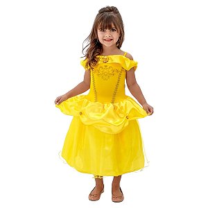 Fantasia Princesa A Bela e A Fera Vestido Luxo Amarelo Festa de Aniversário Presente Dia das Crianças Menina Baile Carnaval