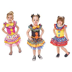 Fantasia Palhacinha Infantil Vestido Palhaça Menina Festa de Aniversário Tema Circo Carnaval Bloquinho Dia das Crianças