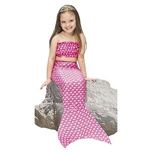 Fantasia Sereia Infantil com Nadadeira Cauda Longa Rosa Yara Ariel Aniversário Fundo do Mar Festa Folclore Bloquinho Carnaval Dia das Crianças