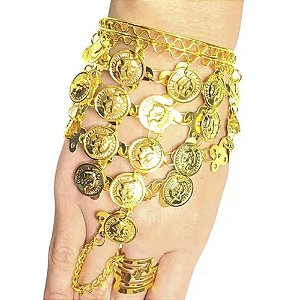Pulseira com Medalhas Moedas Acessório Fantasia Cigana Odalisca Indiana Cosplay Dançarina Árabe Dança do Ventre