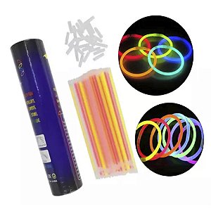 Pulseira de Neon Tubo com 50 Unidades Coloridas Fluorescentes Adereços Festa Casamento Formatura Balada Aniversário