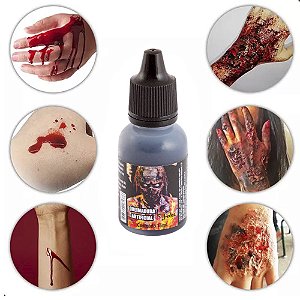 Sangue Artificial Queimadura Machucado Fake Ferimento Falso Zumbi Drácula Vampiro Cosplay Maquiagem de Terror Carnaval Macabro