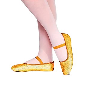 Sapatilha Meia Ponta Dourada com Glitter para Ballet Acessório Fantasia Sapato com Brilho Bailarina Dançarina Balé Jazz Teatro