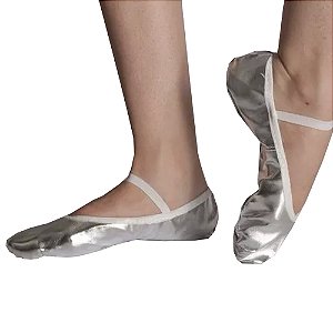 Sapatilha Meia Ponta Sintética Prata para Ballet Acessório Fantasia Sapato Bailarina Dançarina Balé Jazz Teatro