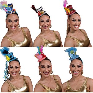 Tiara com Chapéu Cartola de Mágico Colorida com Glitter Cartolinha Acessório Fantasia Look de Bloquinho de Carnaval Folia de Rua