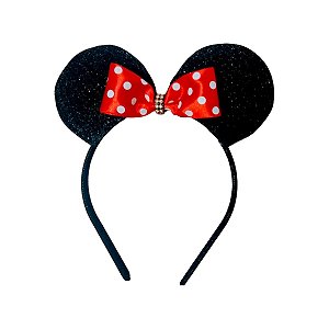 Tiara Minnie de EVA com Glitter Orelhas Brilho Laço de Poá Acessório Fantasia Ratinha Festa de Aniversário Dia das Crianças Carnaval Bloquinho