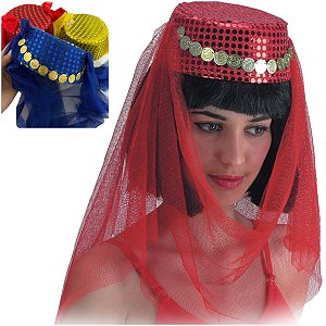 Turbante Árabe Feminino Acessório Chapéu Fantasia Odalisca Dançarina Marroquina Muçulmana Dança do Ventre Festa Carnaval Bloquinho