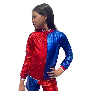 Jaqueta Arlequina Infantil Acessório Fantasia Harley Quinn Esquadrão Feminina Coringa Personagem de Heroína Festa Halloween Carnaval Dia das Crianças Presente de Aniversário Menina