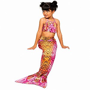 Fantasia Sereia Infantil Yara Ariel Aniversário Fundo do Mar Festa Folclore Bloquinho Carnaval Dia das Crianças Presente Menina Brinquedo