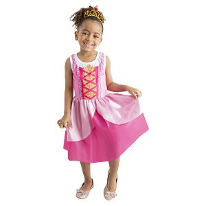 Fantasia Princesa Aurora Bela Adormecida Infantil Vestido Rosa Tema de Aniversario Festa Dia das Crianças Bloquinho Carnaval