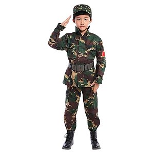 Fantasia Soldado do Exército Treinamento Camuflagem Força Militar Uniforme Profissões Dia das Crianças Festa de Aniversario Bloquinho Carnaval