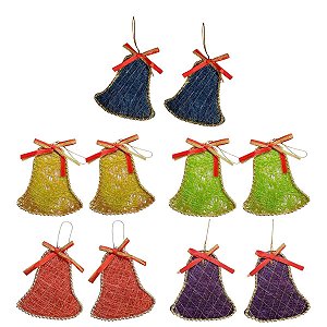 Enfeite para Árvore de Natal Sino Natalino com Arame Decoração Natalina com Laço para Mesa Ceia de Natal