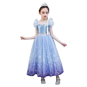Fantasia Vestido Princesa Elsa Infantil Filme Frozen Festa de Aniversário Presente Dia das Crianças Menina Baile Carnaval Bloquinho de Rua
