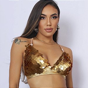 Top Paetê Escama Bustiê Metalizado Biquini Sutiã Fantasia Brilho Cosplay Sereia Acessório Festa Carnaval Bloquinho Folia