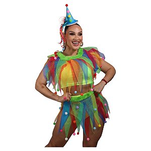 Fantasia Kit Palhacinha Cosplay Palhaça Colorida Adulto Colombina Carnaval Bloquinho Aniversário Festa Tema Circo Picadeiro