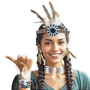 Fantasia Kit Acessórios de Índia Festa Cultura Indígena Dia do Índio Personagem Folclore Brasileiro Traje Nativo Carnaval