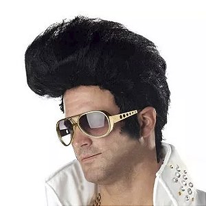 Peruca Masculina Elvis Presley Rei do Rock Acessório Fantasia Festa Anos 60 Rockabilly Hippie Woodstock Carnaval Bloquinho