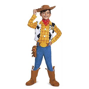 Fantasia Woody Infantil Macacão Longo Super Herói Personagem Toy Story Cowboy Vaqueiro Boiadeiro Festa Carnaval Dia das Crianças Presente de Aniversário Menino