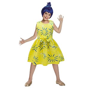 antasia Alegria Divertidamente Infantil Filme Emoções Vestido Amarelo Festa de Aniversário Bloquinho Carnaval Presente Dia das Crianças Menina