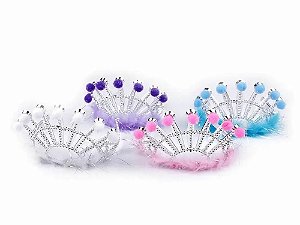 Coroa de Princesa com Plumas Acessório Tiara de Marabú para Fantasia Festa de Aniversário Carnaval Bloquinho Presente Dia das Crianças Menina