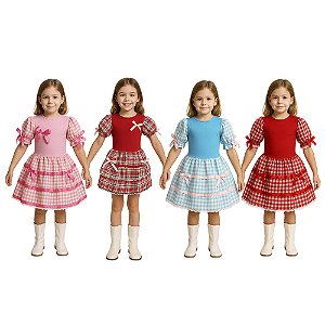 Vestido Junino Infantil Rodado Sortido Xadrez Especial Festa Junina Arraiá Caipira Miss Caipirinha