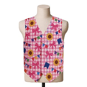 Colete Country Rosa Tecido Estampado Feminino Cowgirl Infantil Menina Boiadeira Festa Junina Peoa Vaqueira São João Caipira