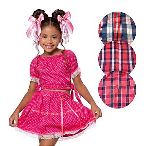 Conjunto Xadrez Feminino Infantil Miss Caipirinha Festa Junina São João Quadrilha Caipira Arraiá Quermesse