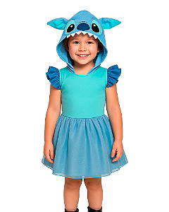 Fantasia Lilo e Stitch Feminina Vestido Azul Infantil Alienígena Cachorro Festa de Aniversário Bloquinho Carnaval Presente Dia das Crianças Menina