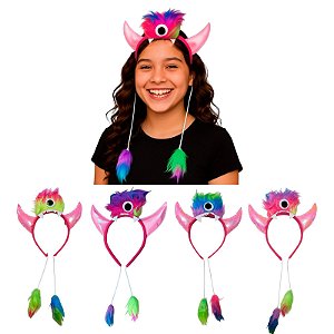 Tiara Monstrinho Colorido Trolls Monstros S.A. Acessório para Cabelo Maluco Cosplay Fantasia Monstro Festa Carnaval Halloween Dia das Crianças