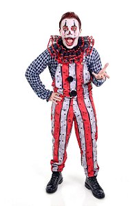 Fantasia Palhaço Assustador Adulto Pierrot Zumbi Circo Macabro Halloween Dia das Bruxas Noites do Terror Carnaval Zumbi