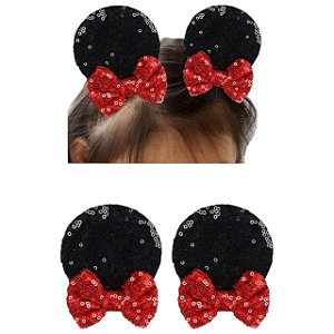 Presilha da Minnie Orelha Ratinha com Laços de Paetê Acessório Grampo de Cabelo Penteado Cabelo Maluco Acessório Fantasia Festa Aniversário Carnaval Bloquinho Dia das Crianças
