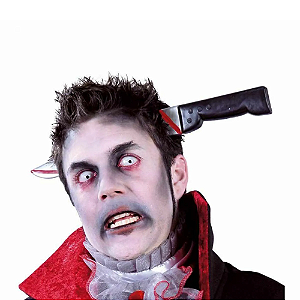 Tiara Faca na Cabeça Halloween Facada Fake Acessório Fantasia Sangrenta Macabra Festa Halloween Zumbi Dia das Bruxas Noites do Terror