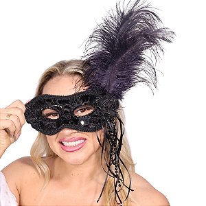 Máscara Veneziana Preta Super Luxo Festa de Gala Baile de Máscaras Elegante Feminina Acessório Cosplay Carnaval Halloween