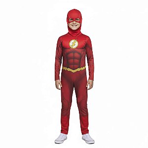 Fantasia Flash Infantil Macacão Longo Super Herói Personagem The Flash Festa Carnaval Dia das Crianças Presente de Aniversário Menino