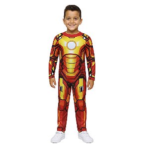 Fantasia Homem de Ferro Infantil Macacão Longo Super Herói Personagem Ironman Vingadores Festa Carnaval Dia das Crianças Presente de Aniversário Menino
