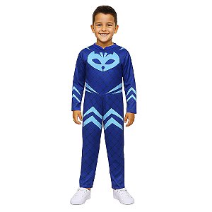 Fantasia Pj Mask Infantil Menino Gato Macacão Longo Super Herói Personagem Festa Carnaval Dia das Crianças Presente de Aniversário Menino
