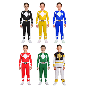 Fantasia Power Rangers Infantil Macacão Longo Super Herói Personagem Festa Carnaval Dia das Crianças Presente de Aniversário Menino