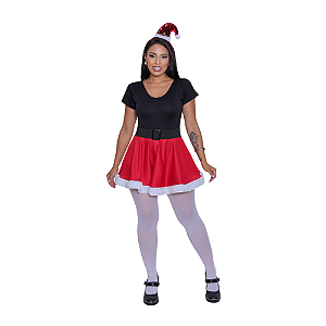 Saia Mamãe Noel Adulto Fantasia Natalina Duende Ajudante de Papai Noel Feminina Noelete Roupa para Noite de Natal