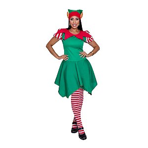 Fantasia de Duende Feminina Adulto Ajudante de Papai Noel Elfo Gnomo Noelete Anime Cosplay Teatro Festa de Natal Entrega de Presentes Noite Natalina