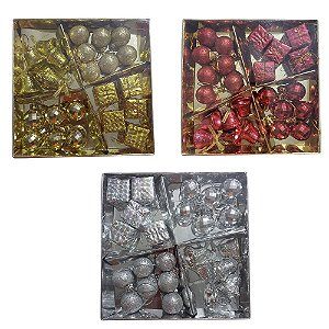 Kit de Enfeites de Natalinos Acessórios para Árvore de Natal Bolas para Decoração Dourada Prata Vermelho com 24 Unidades