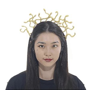 Tiara Arco Medusa Cobra Dourada Serpente Mitologia Grega Acessório Fantasia Carnaval Bloquinho Festa Halloween Dia das Bruxas