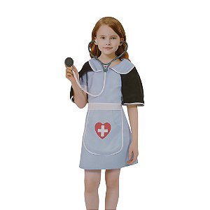 Fantasia Enfermeira Infantil Anestesista Cirurgiã Médica Socorrista Hospital Uniforme Profissões Femininas Festa de Aniversario Menina Bloquinho Carnaval