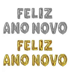 Balão Kit Feliz Ano Novo Metalizado Decoração de Reveillon Festa Final de Ano Comemoração Enfeite Bexiga Metalizada