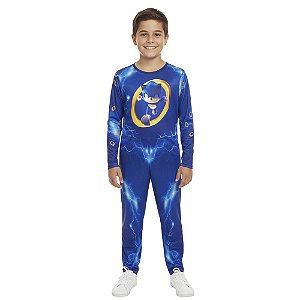 Fantasia Sonic Infantil Macacão Longo Super Herói Personagem Festa Carnaval Dia das Crianças Presente de Aniversário Menino