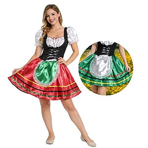 Fantasia Portuguesa Feminina Adulto Vestido Português Camponesa Traje Típico Países Festa Temática Cultural Feira das Nações Tradicional Folclore