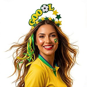 Tiara Arco Brasil Copa do Mundo Eva Com Glitter Arquinho Torcida Verde E Amarelo Futebol Brilho Gol Seleção Brasileira