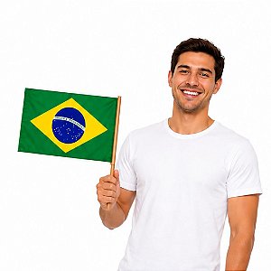 Bandeira de Mão do Brasil e Cabo Flâmula Haste Torcida Copa do Mundo Jogos Olímpicos Desfile 7 de Setembro Festa Nações
