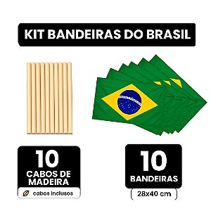 Kit 10 Bandeira de Mão do Brasil Cabo Flâmula HasteXTorcida Copa Mundo Jogo Olímpicos Desfile 7 de Setembro Festa Nações