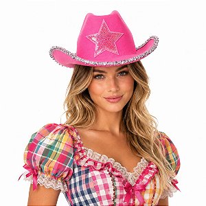 Chapéu Country Rosa Cowgirl Vaqueira Boiadeira Caipira Rodeio Festa Junina Sertanejo